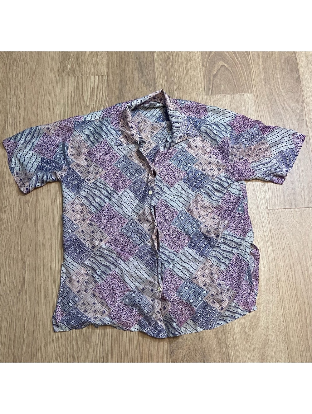 BOGARI Men's Short Sleeve Silk Shirt Geometric Pattern Size Small